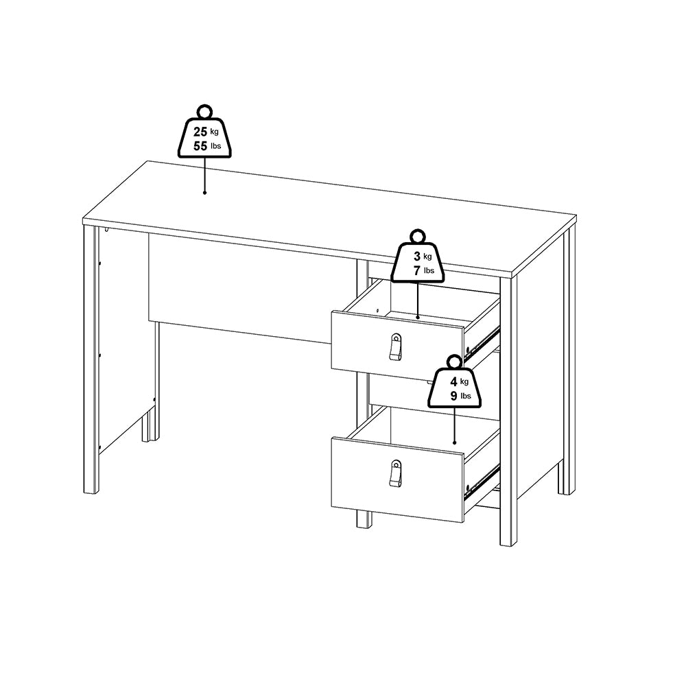 madrid desk 3 drawers white