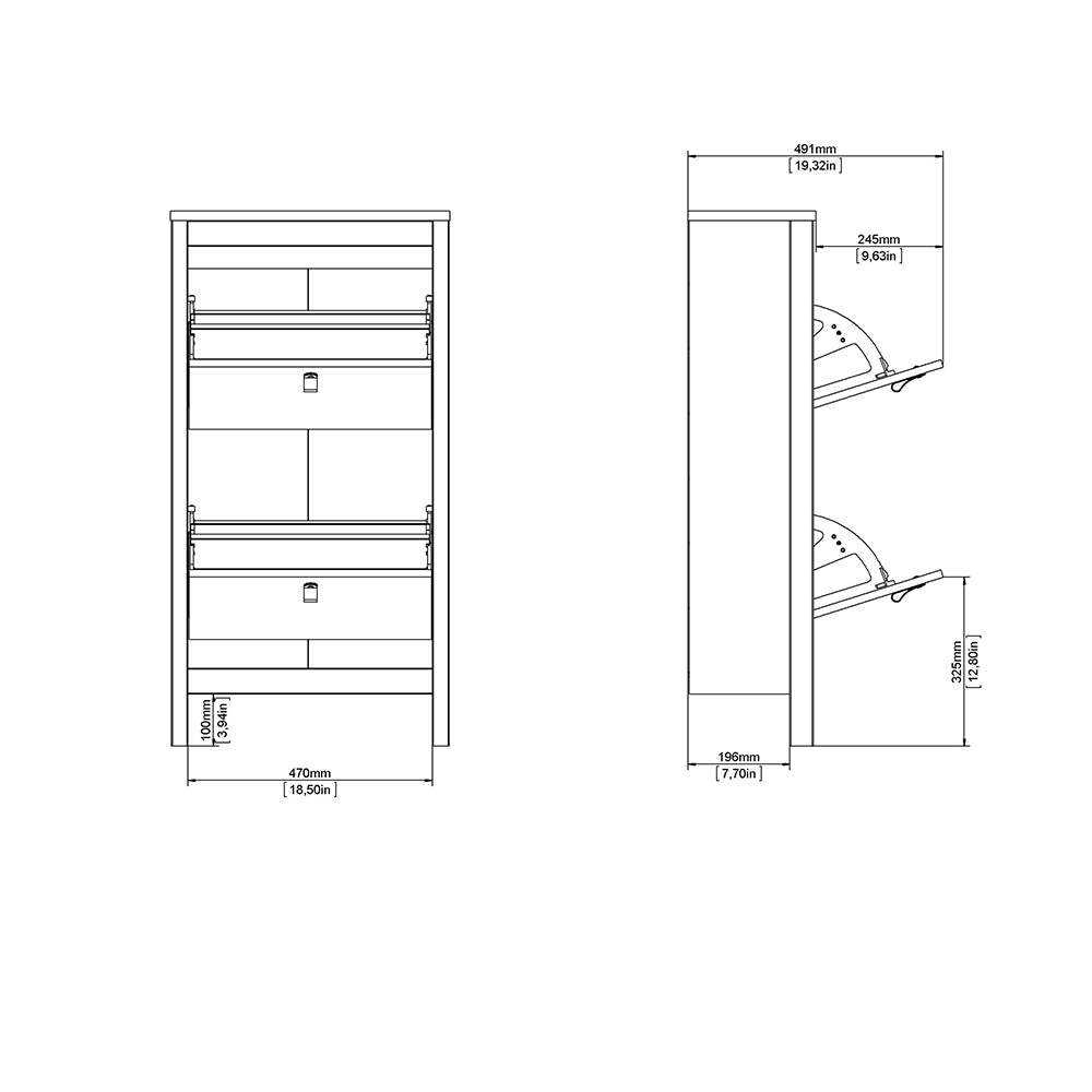 madrid shoe cabinet 2 flip down doors white