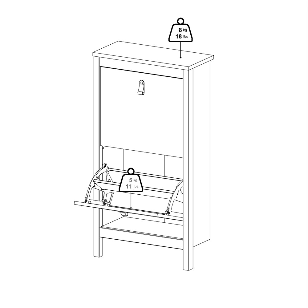 madrid shoe cabinet 2 flip down doors matt black