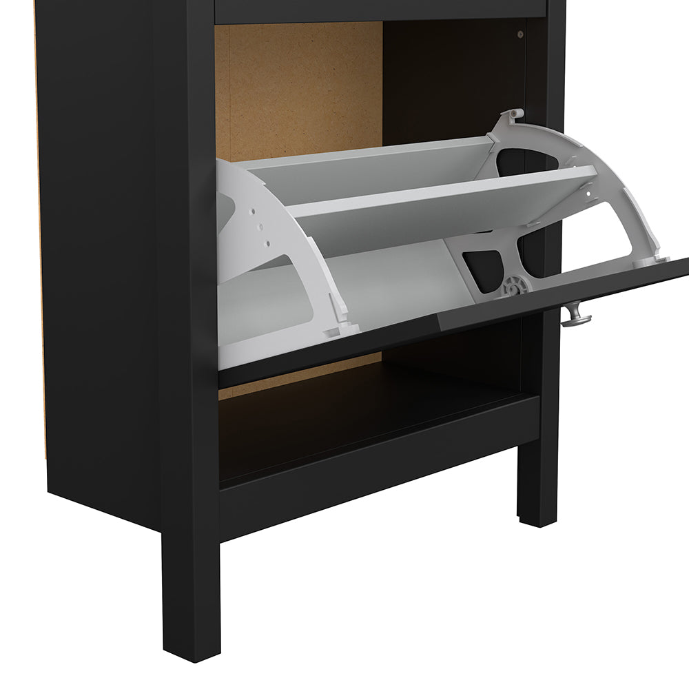 madrid shoe cabinet 2 flip down doors matt black