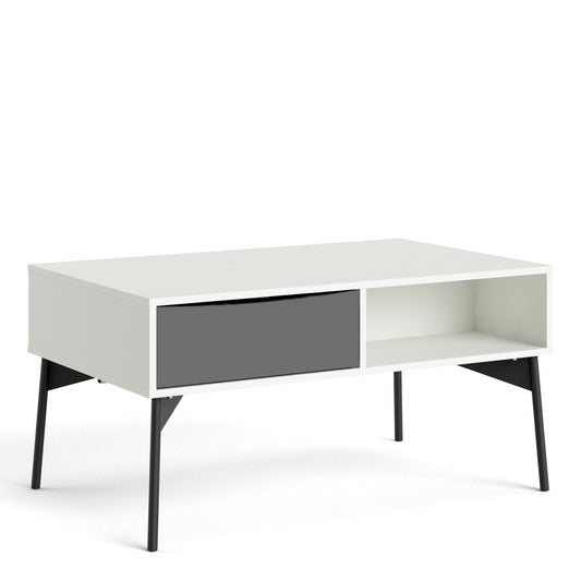 fur coffee table with 1 drawer in grey and white