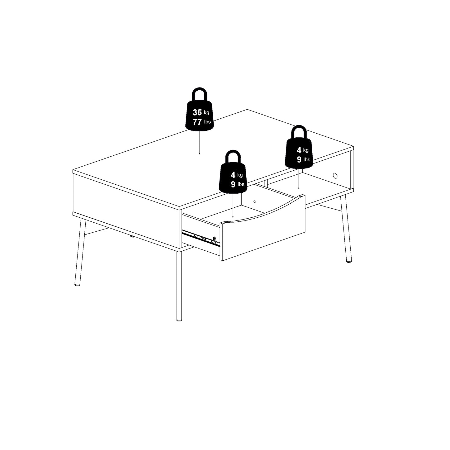 fur coffee table with 1 drawer in grey and white