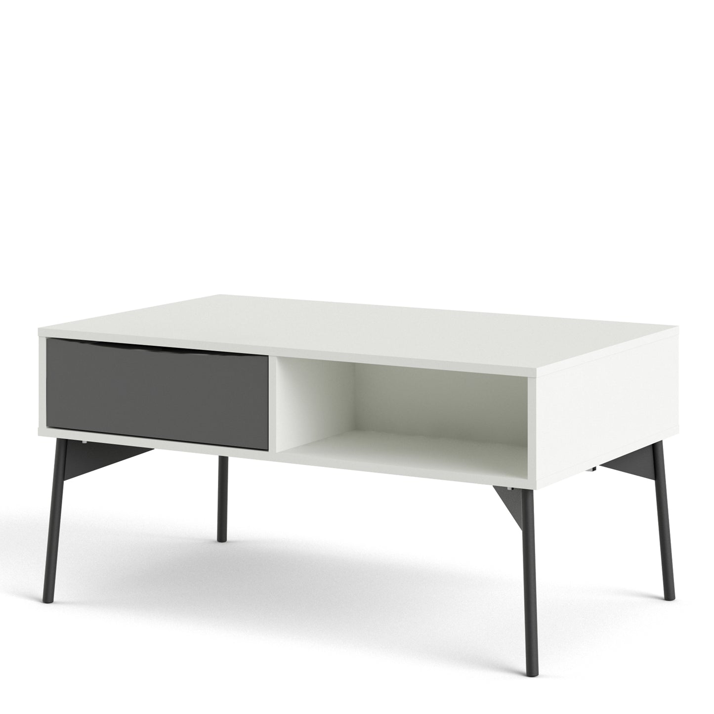 fur coffee table with 1 drawer in grey and white