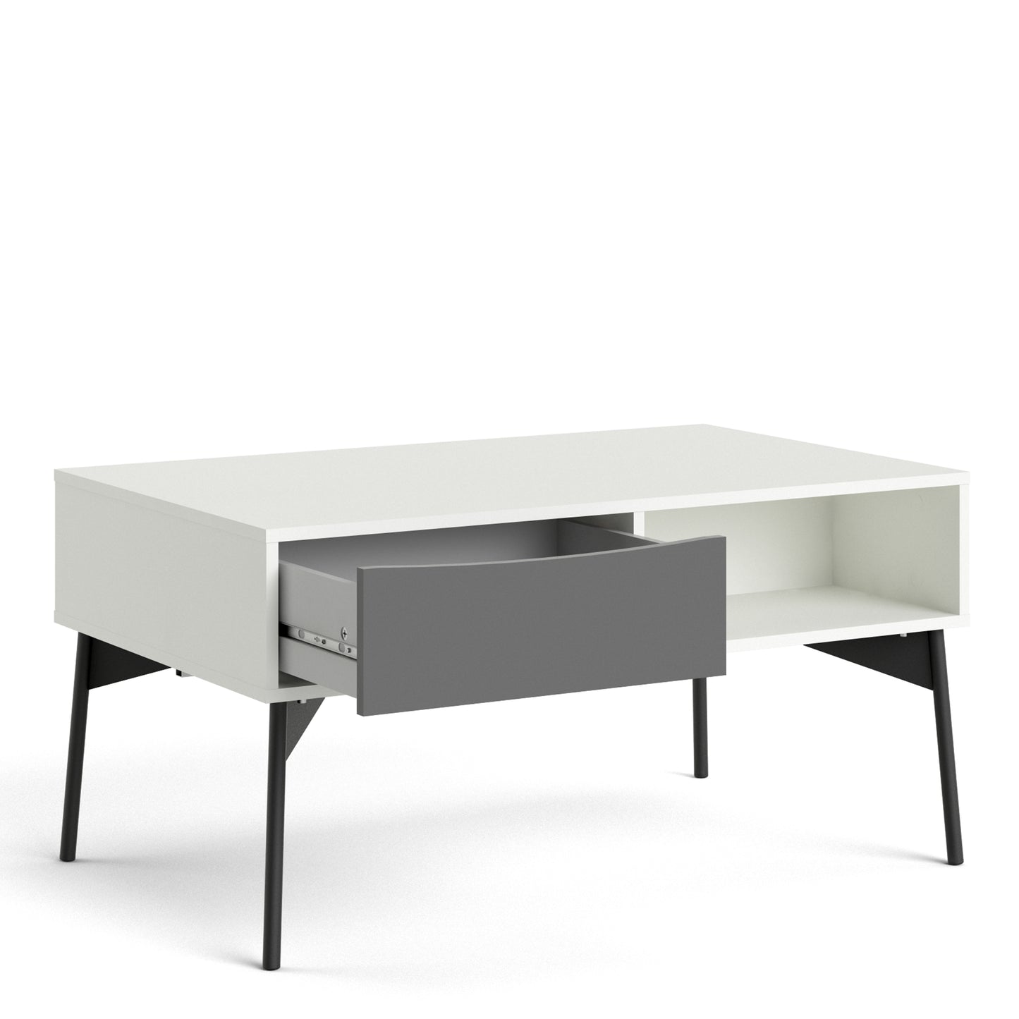 fur coffee table with 1 drawer in grey and white