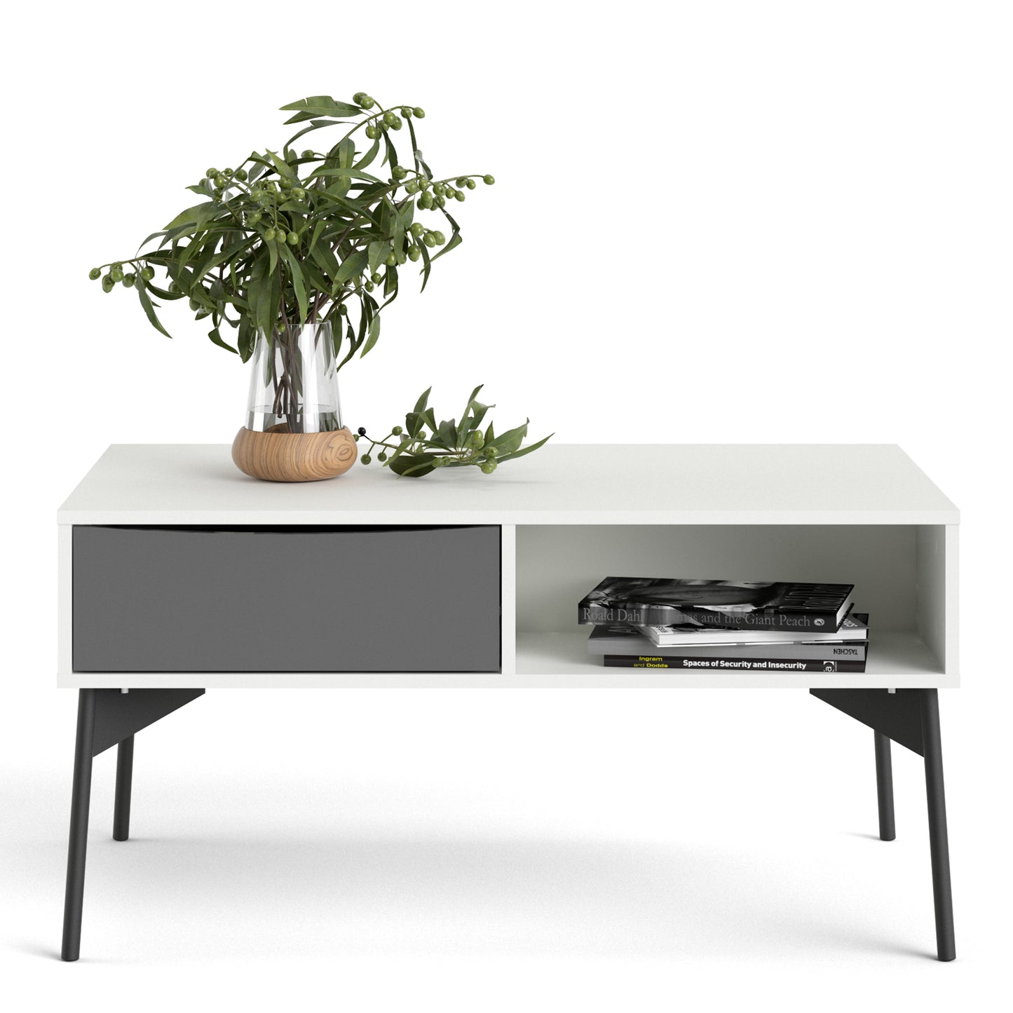 fur coffee table with 1 drawer in grey and white