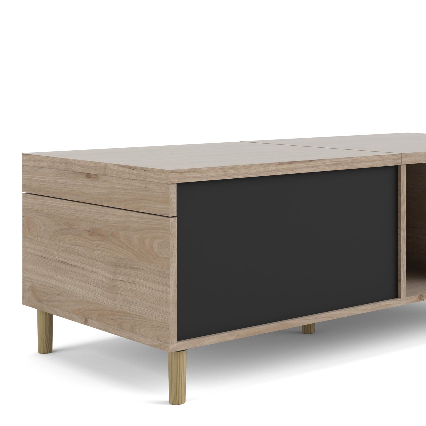rome coffee table with sliding top in jackson hickory oak and matt black