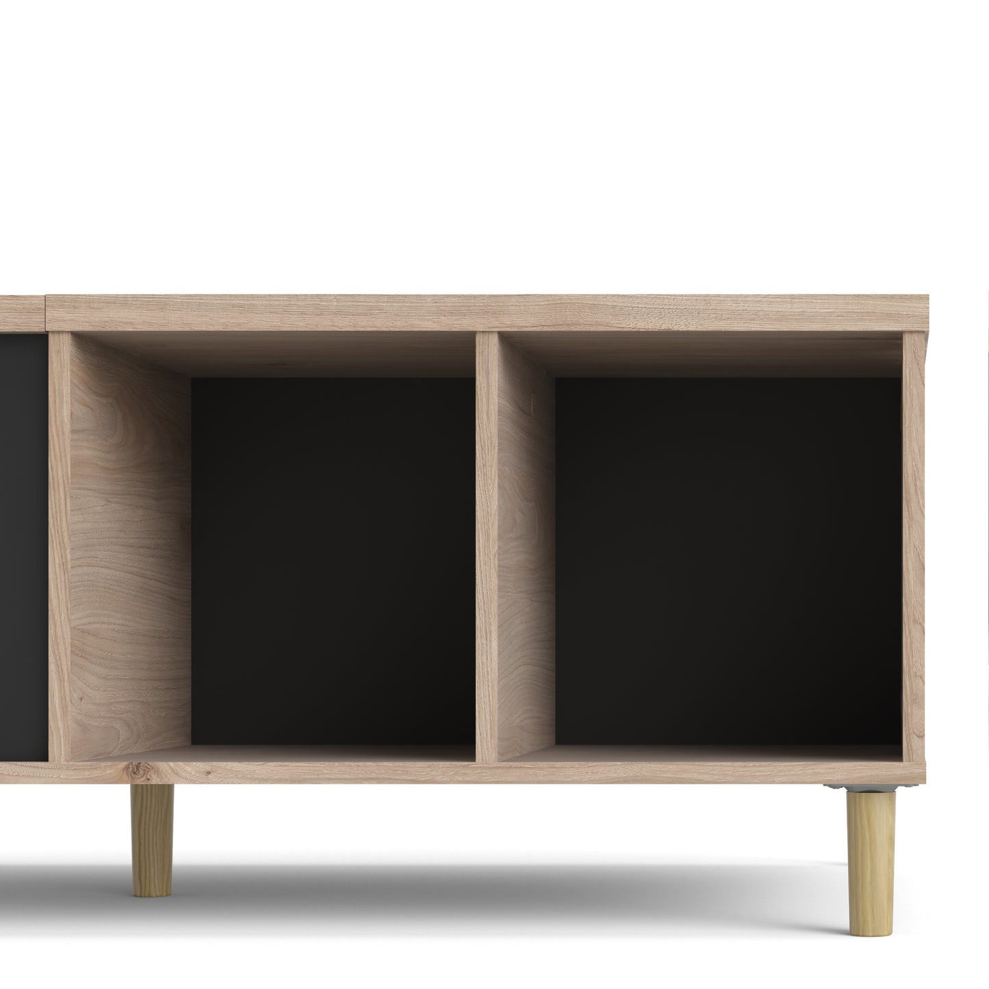 rome coffee table with sliding top in jackson hickory oak and matt black