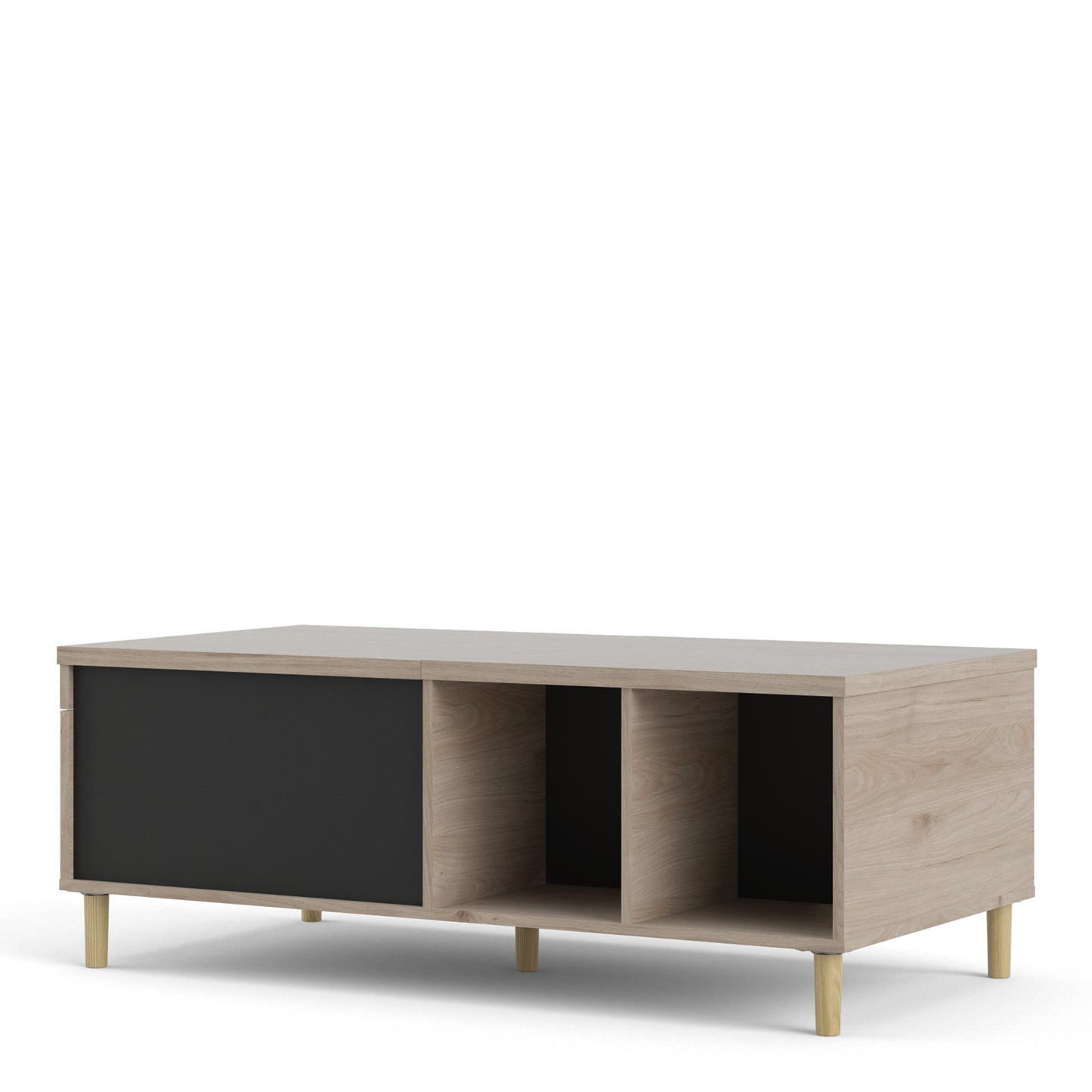rome coffee table with sliding top in jackson hickory oak and matt black