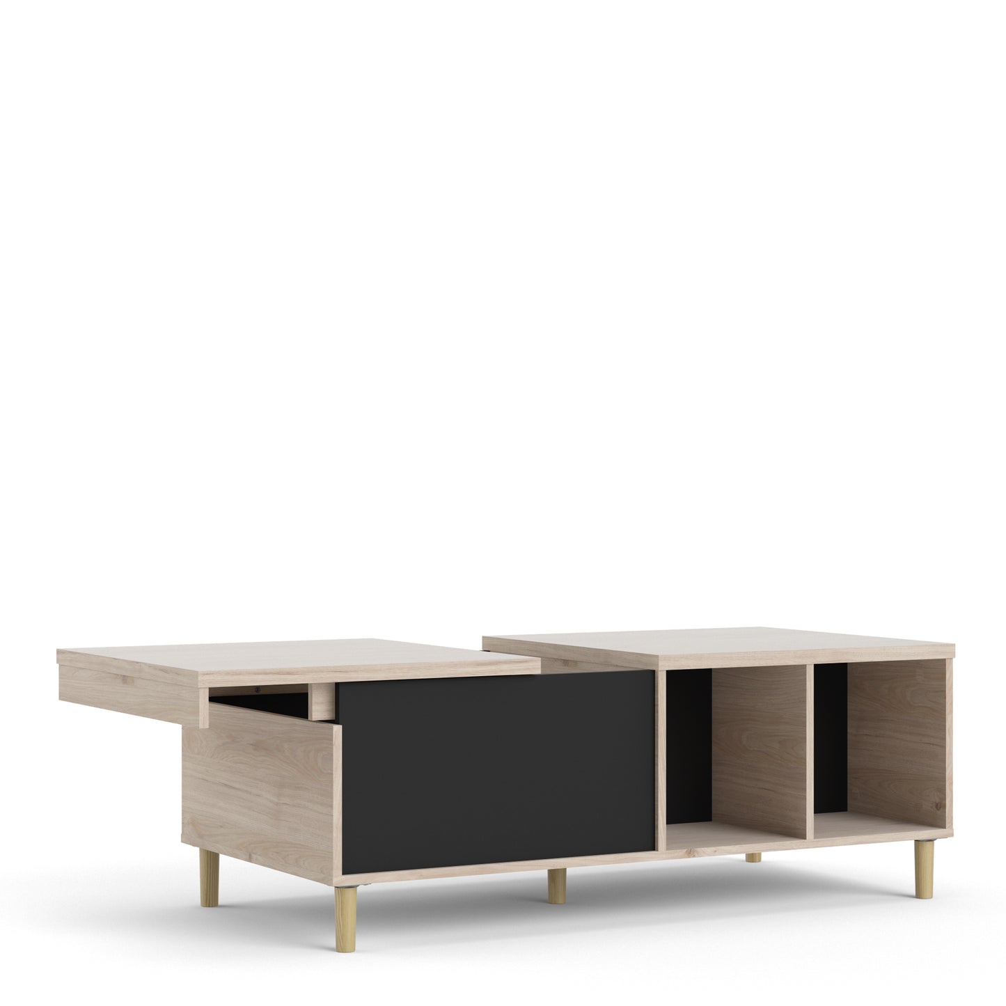rome coffee table with sliding top in jackson hickory oak and matt black