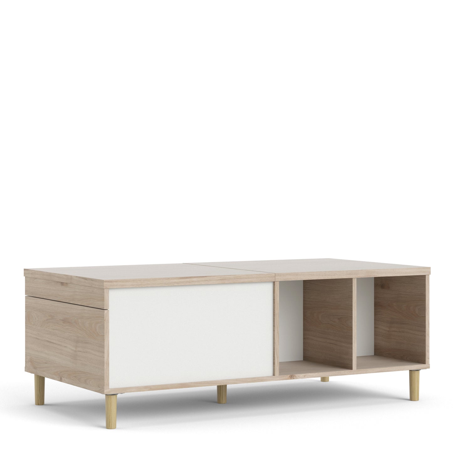 rome coffee table with sliding top in jackson hickory oak and matt white