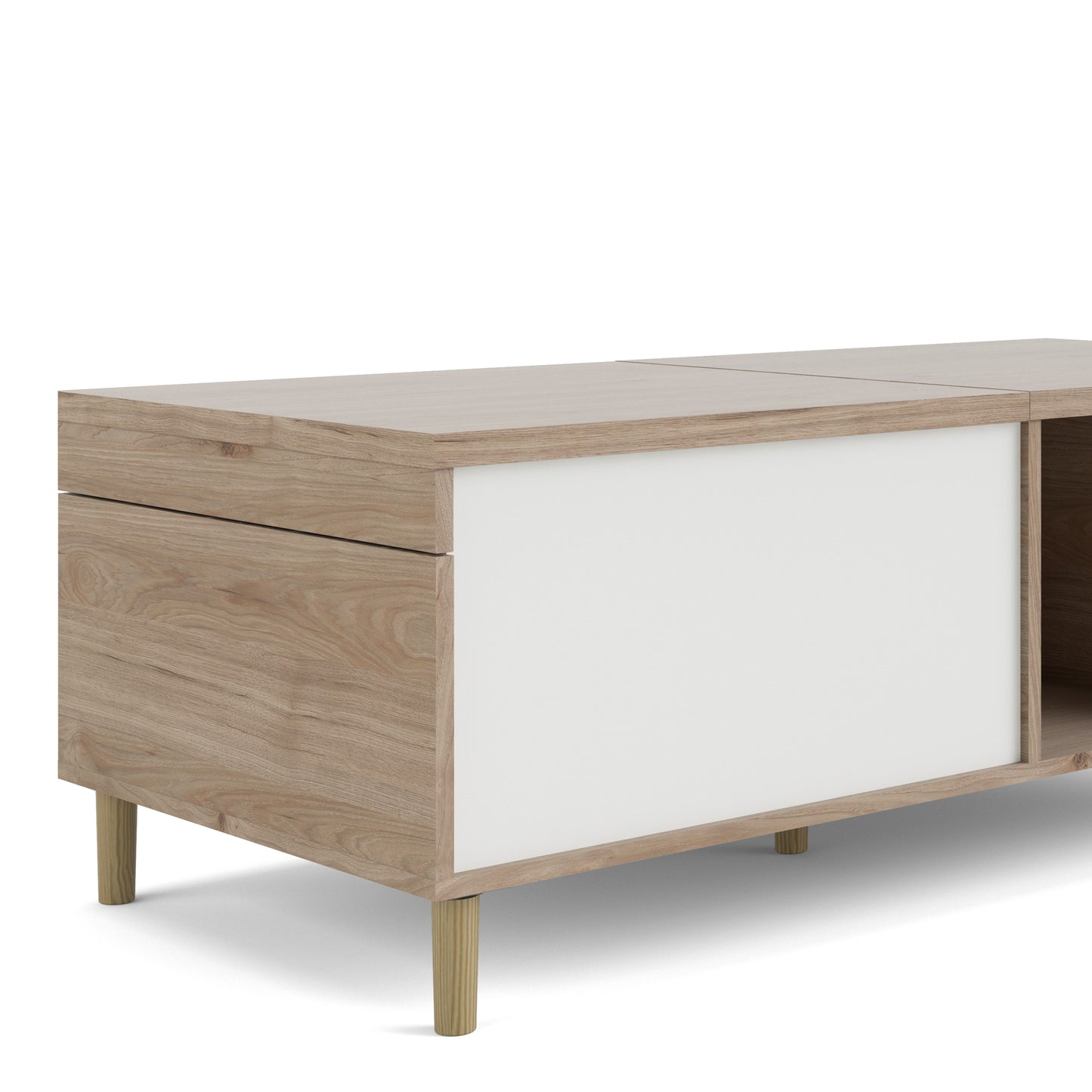 rome coffee table with sliding top in jackson hickory oak and matt white