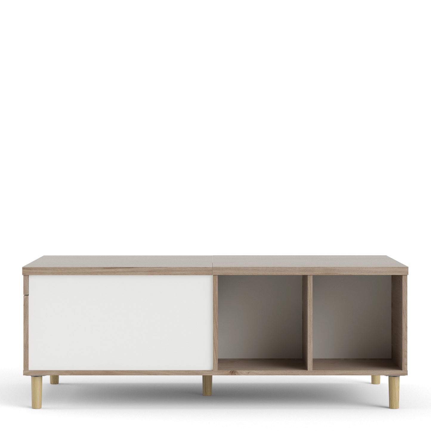 rome coffee table with sliding top in jackson hickory oak and matt white