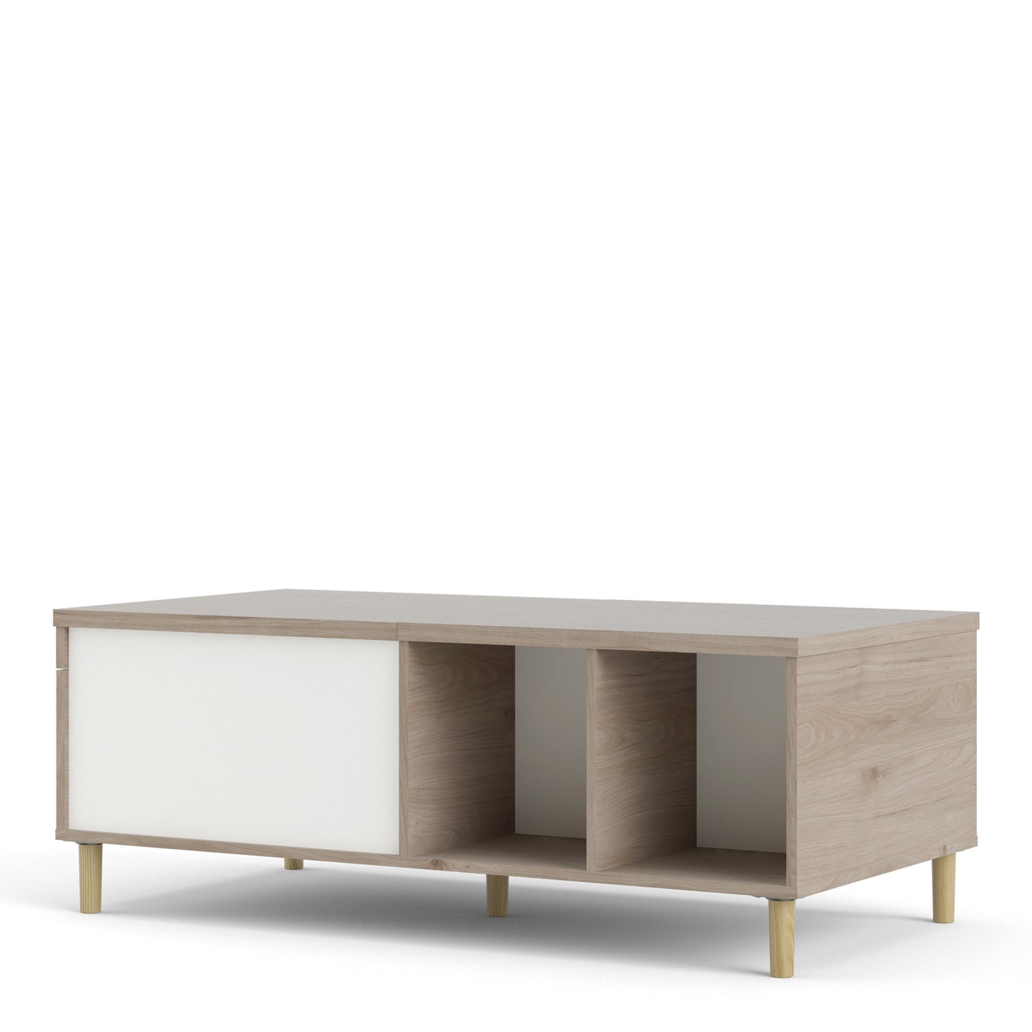 rome coffee table with sliding top in jackson hickory oak and matt white