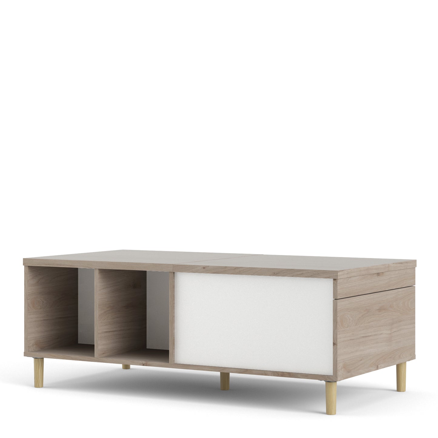 rome coffee table with sliding top in jackson hickory oak and matt white
