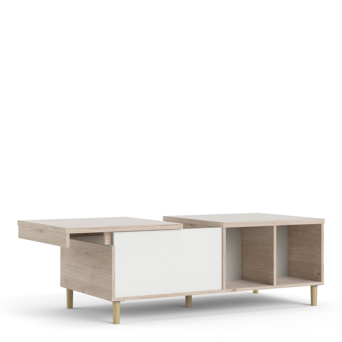 rome coffee table with sliding top in jackson hickory oak and matt white