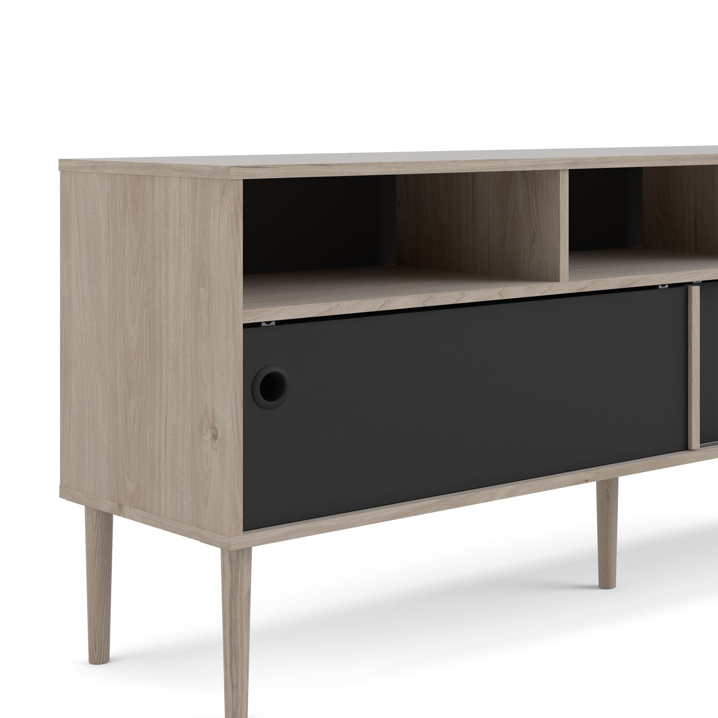 rome tv unit 2 sliding doors in jackson hickory oak and matt black