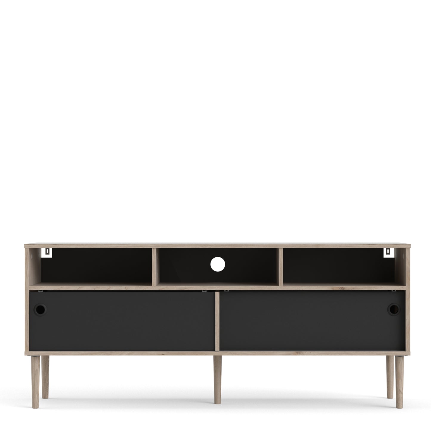 rome tv unit 2 sliding doors in jackson hickory oak and matt black