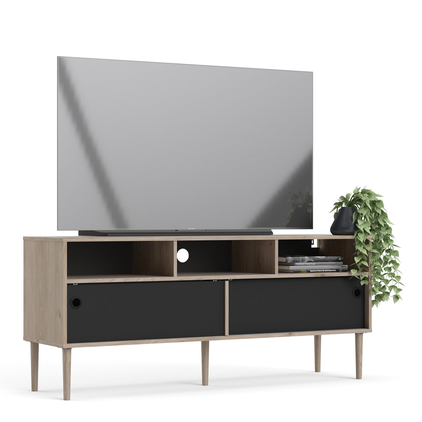 rome tv unit 2 sliding doors in jackson hickory oak and matt black