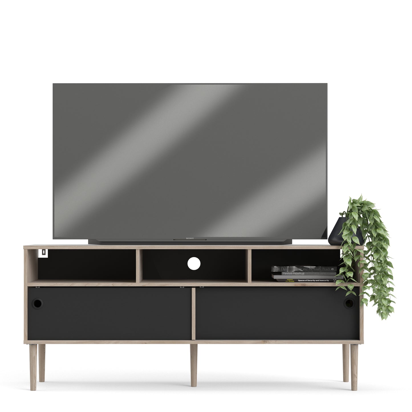 rome tv unit 2 sliding doors in jackson hickory oak and matt black