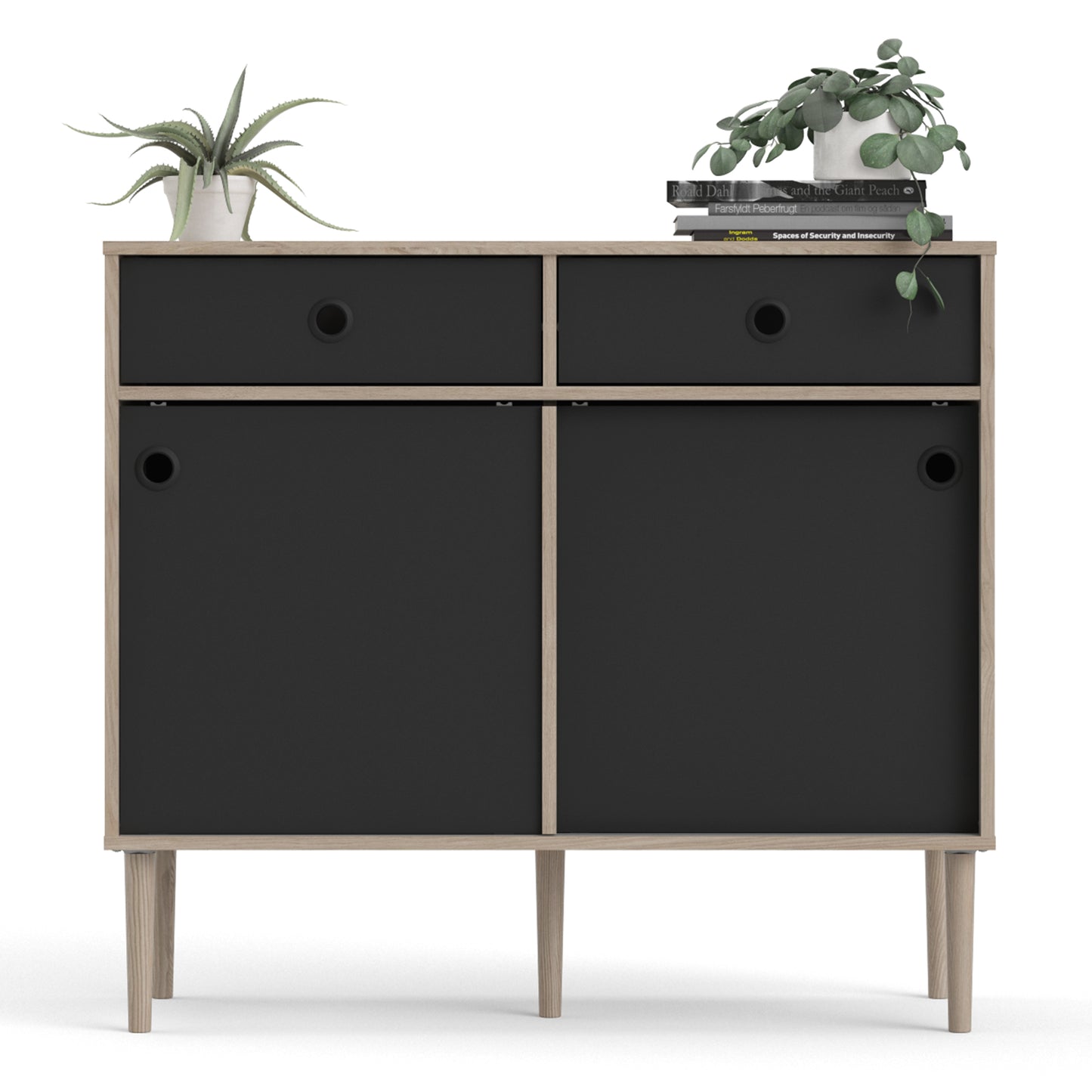 rome sideboard 2 sliding doors 2 drawers in jackson hickory oak and matt black