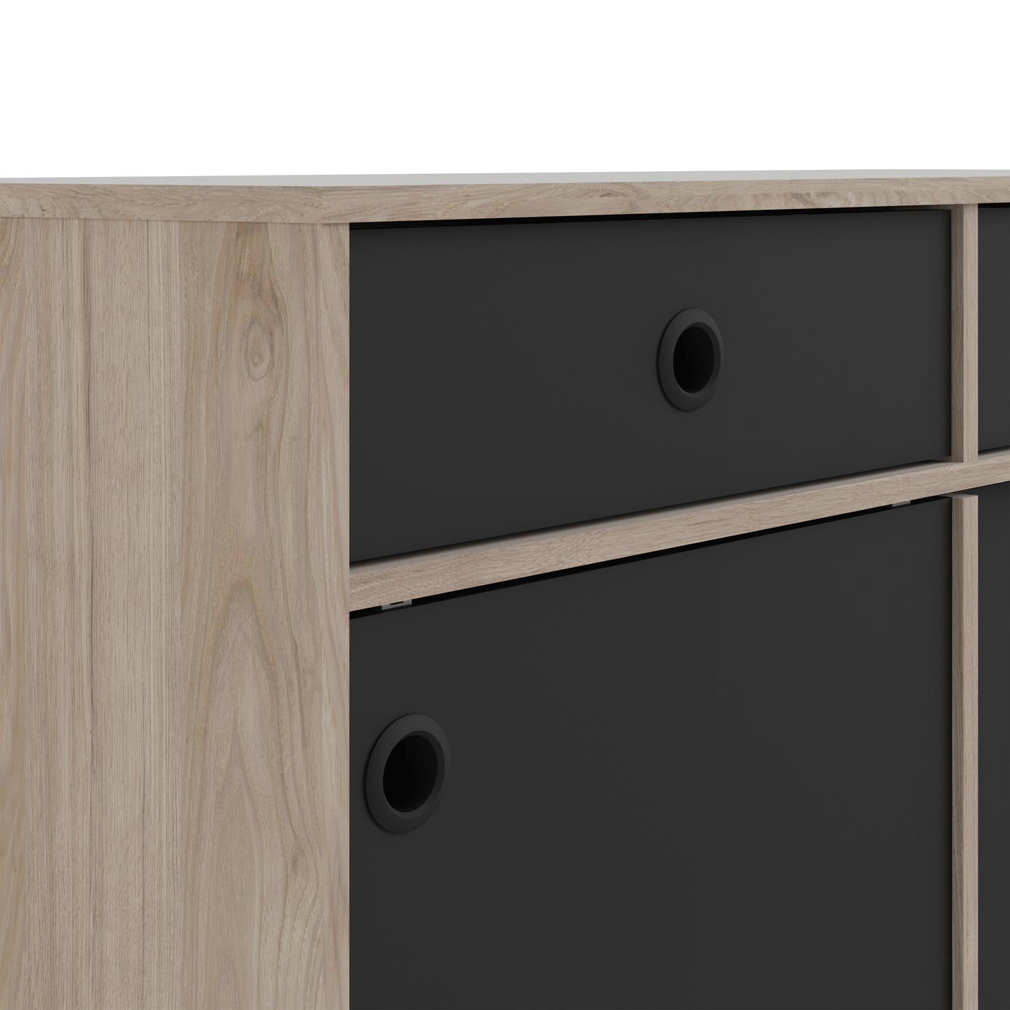 rome sideboard 2 sliding doors 2 drawers in jackson hickory oak and matt black