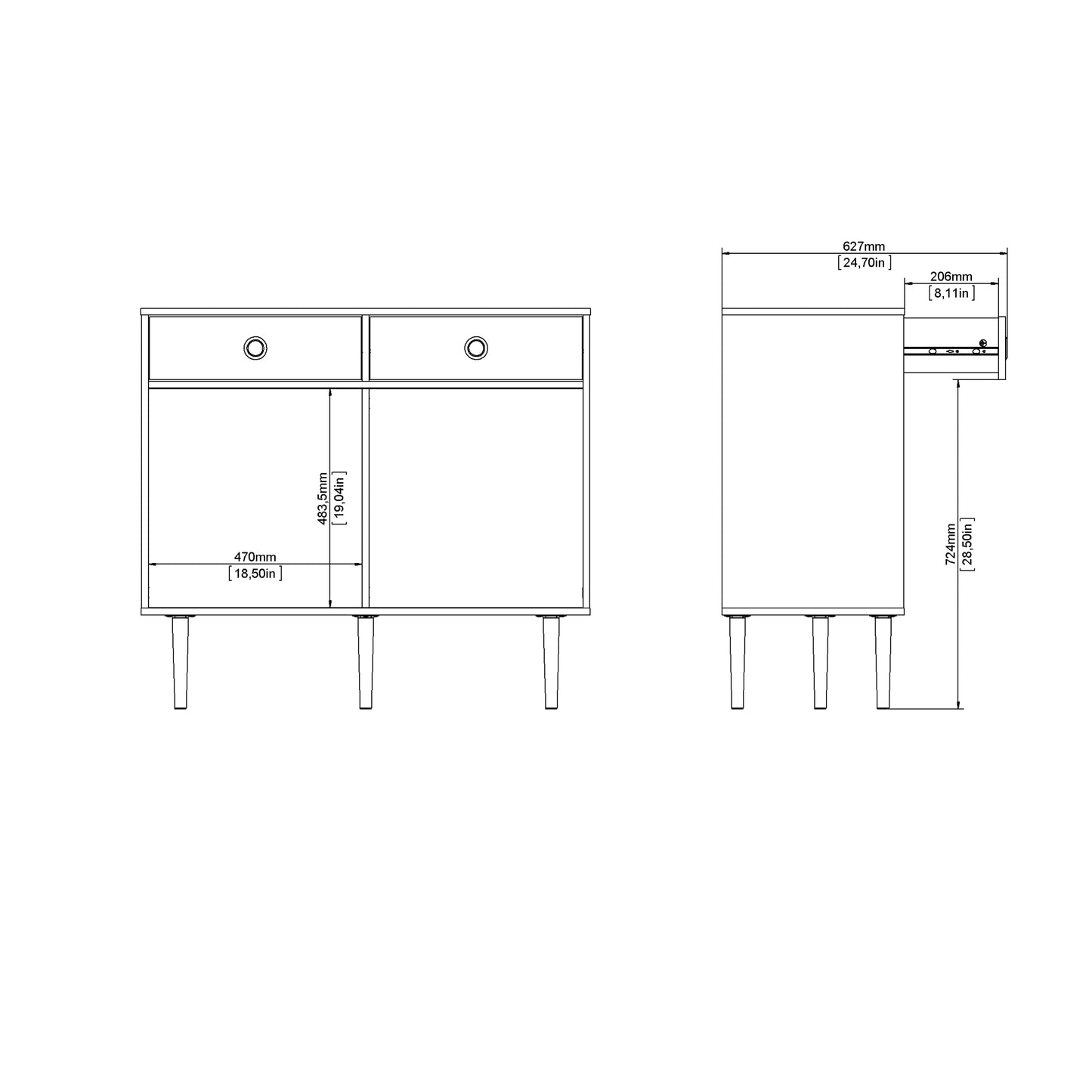rome sideboard 2 sliding doors 2 drawers in jackson hickory oak and matt black