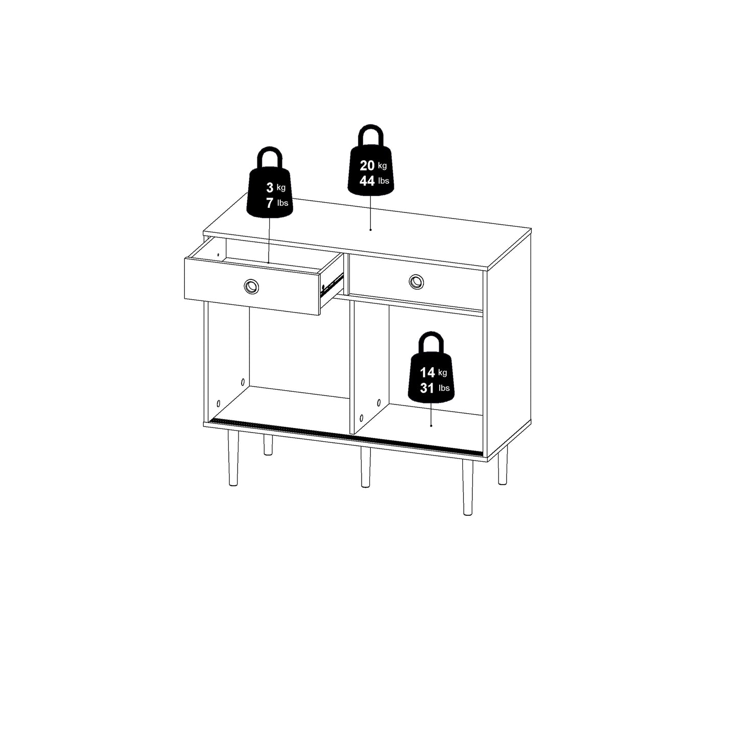 rome sideboard 2 sliding doors 2 drawers in jackson hickory oak and matt black