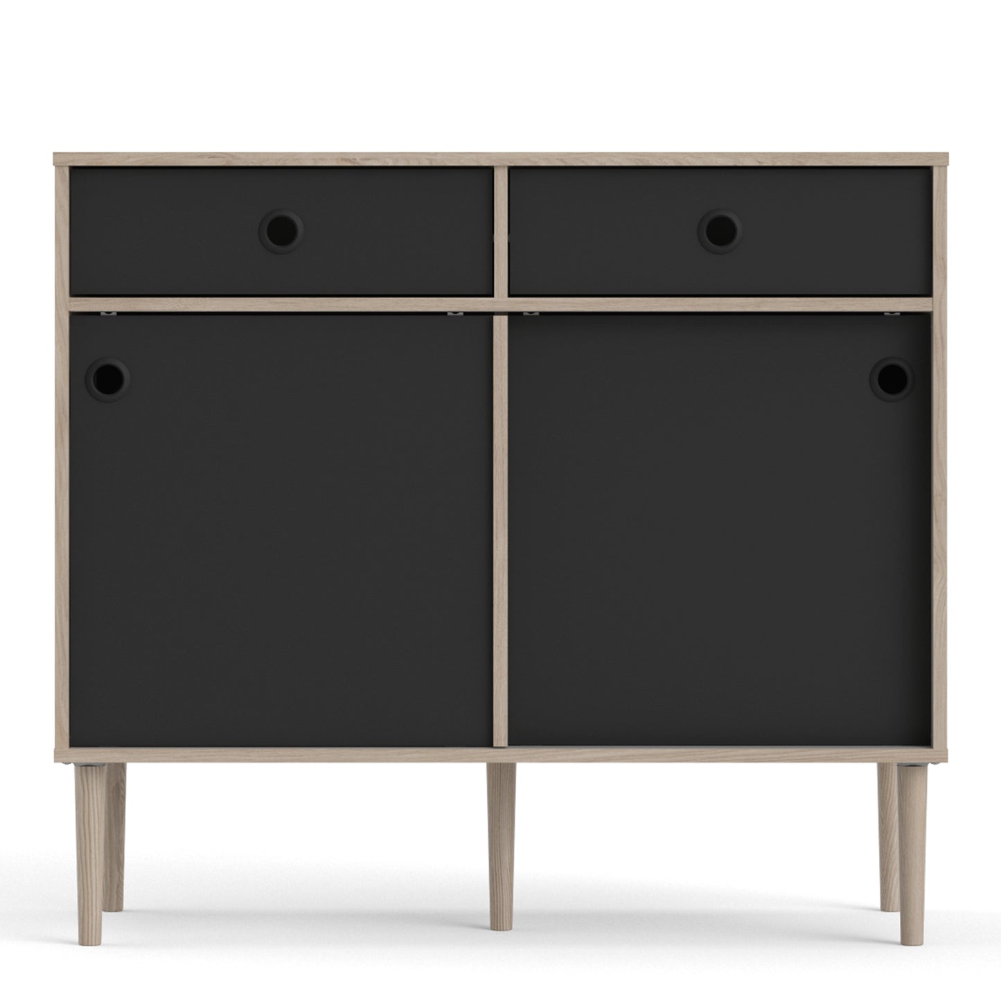 rome sideboard 2 sliding doors 2 drawers in jackson hickory oak and matt black