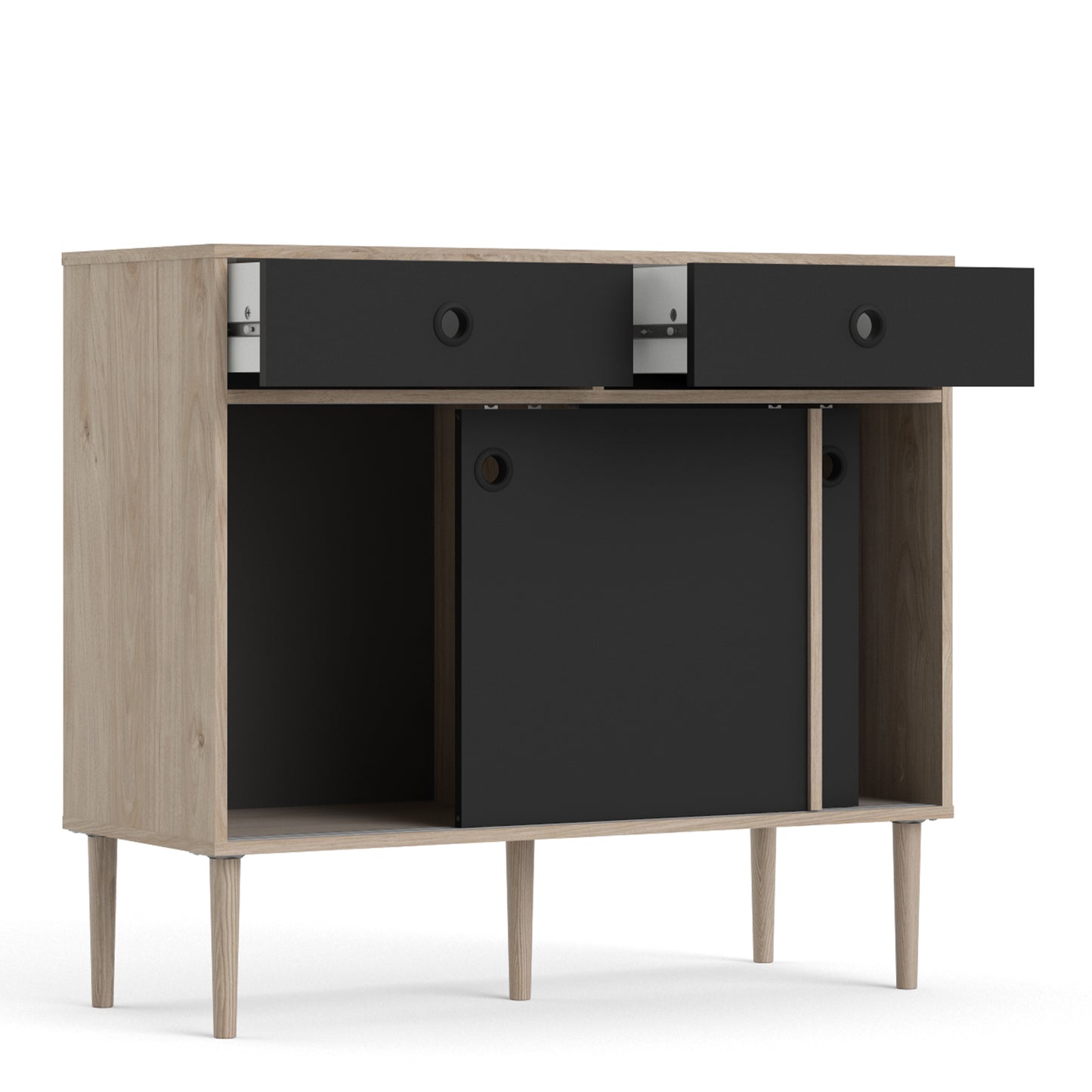 rome sideboard 2 sliding doors 2 drawers in jackson hickory oak and matt black