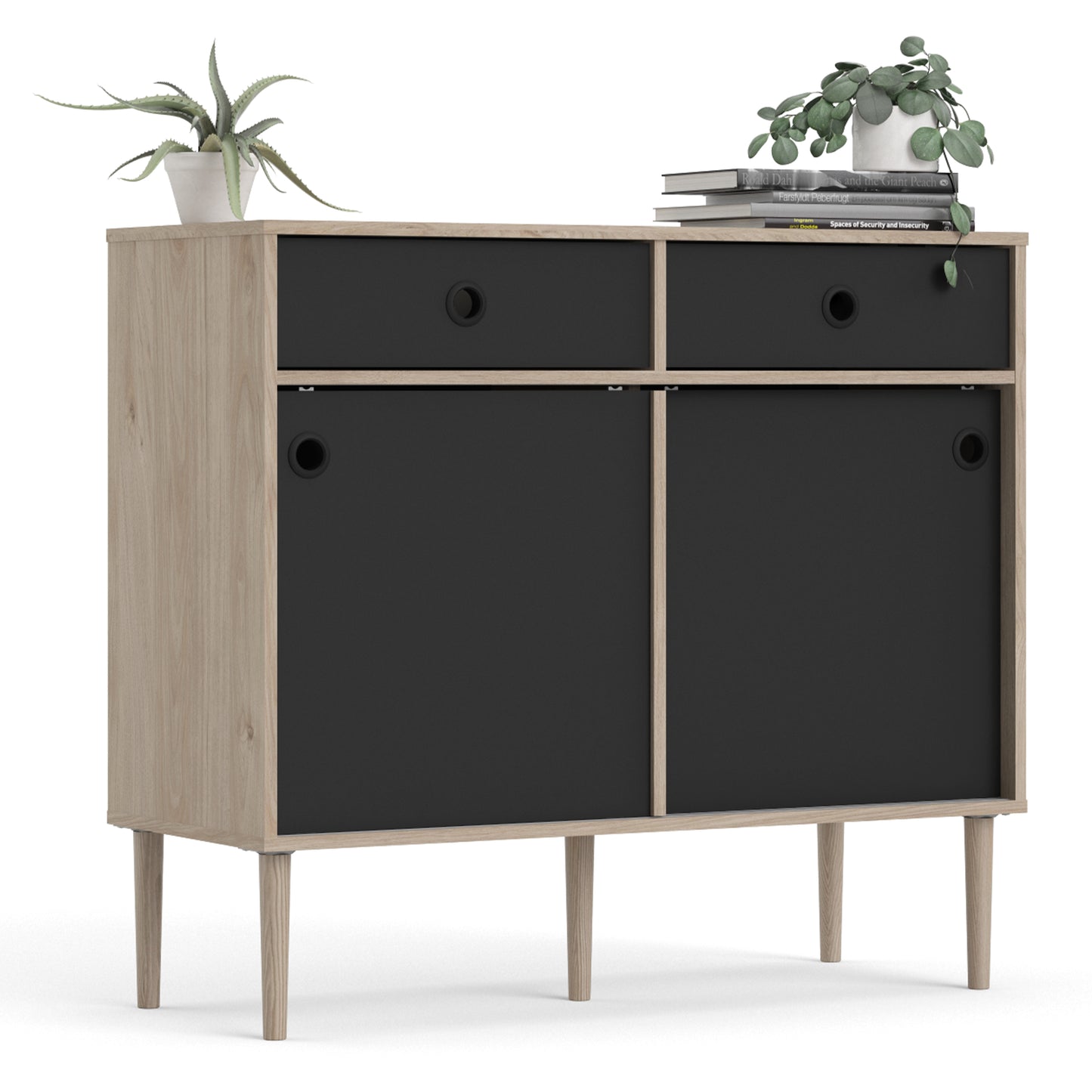 rome sideboard 2 sliding doors 2 drawers in jackson hickory oak and matt black