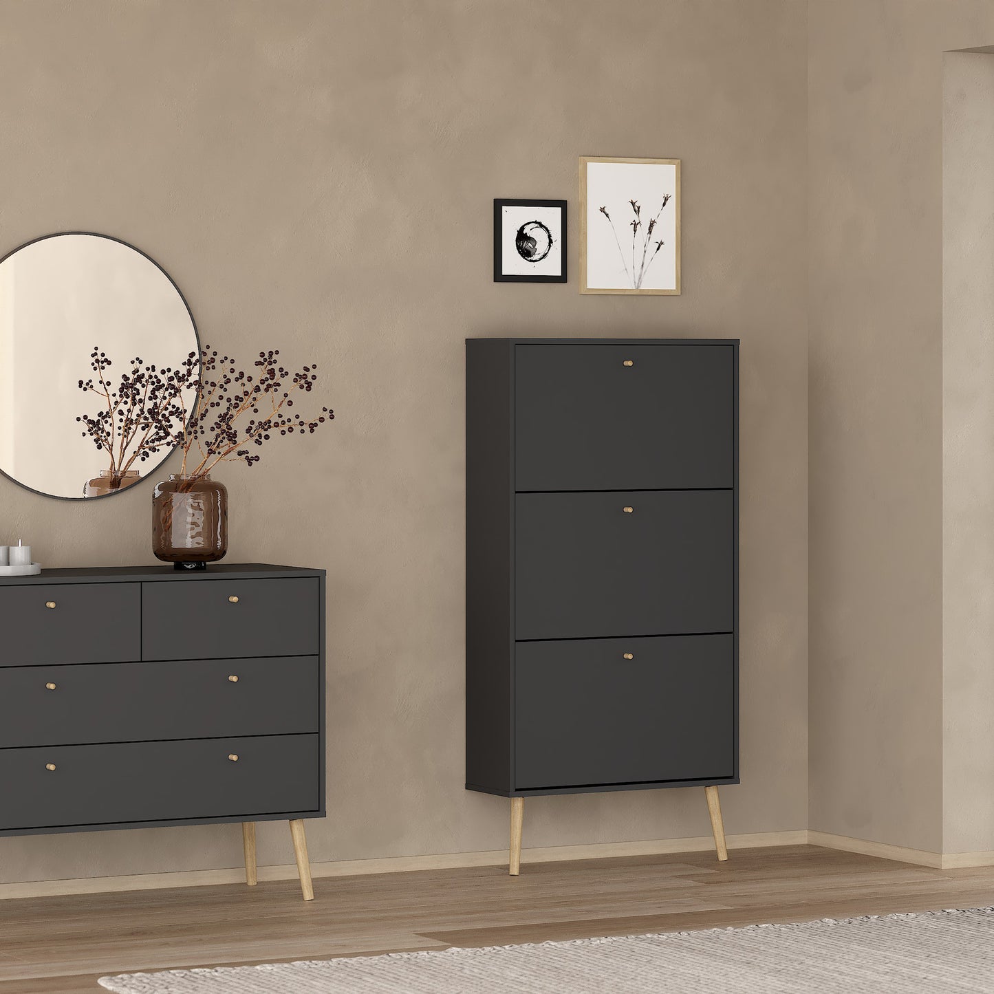 cumbria shoe cabinet 3 flip down doors dark grey