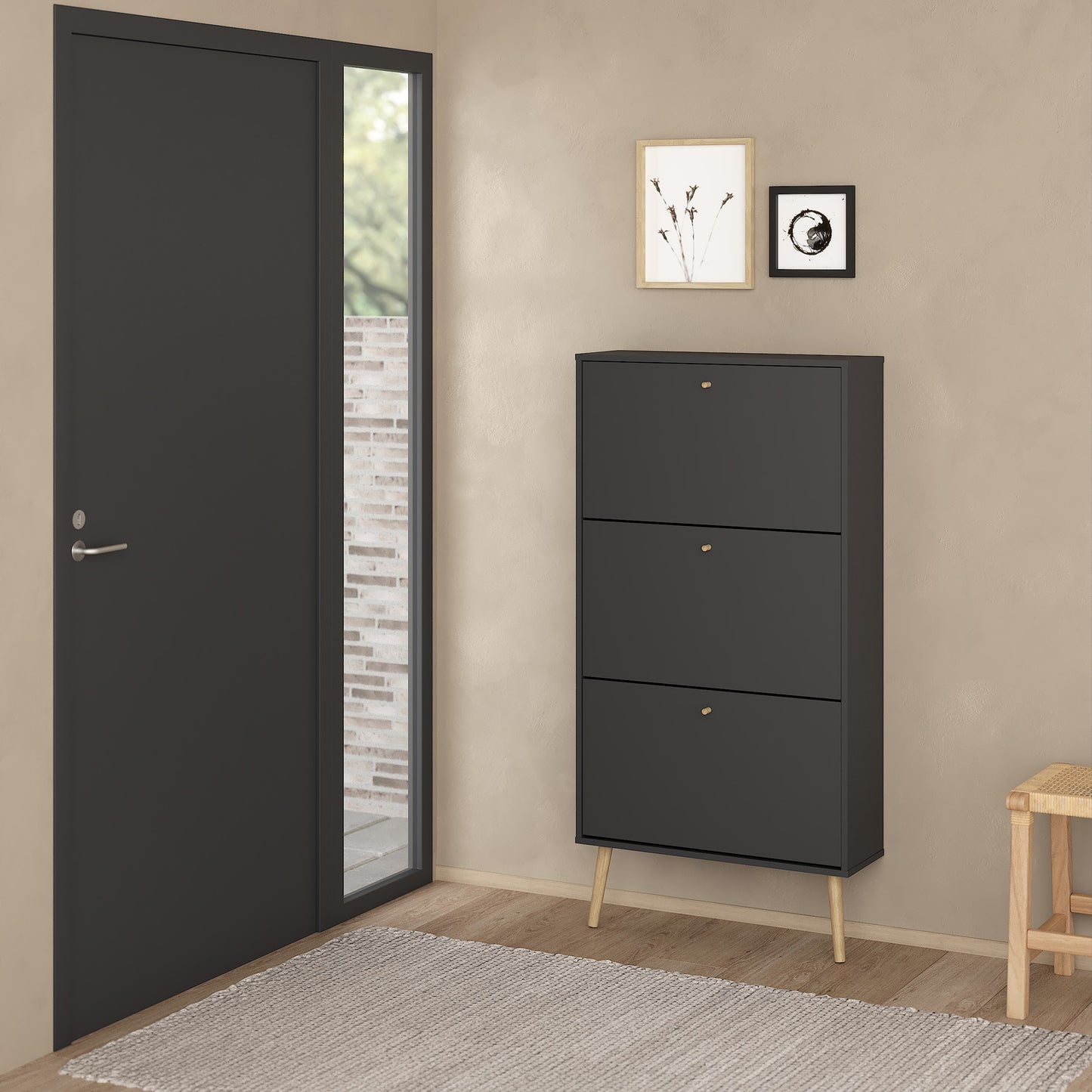 cumbria shoe cabinet 3 flip down doors dark grey