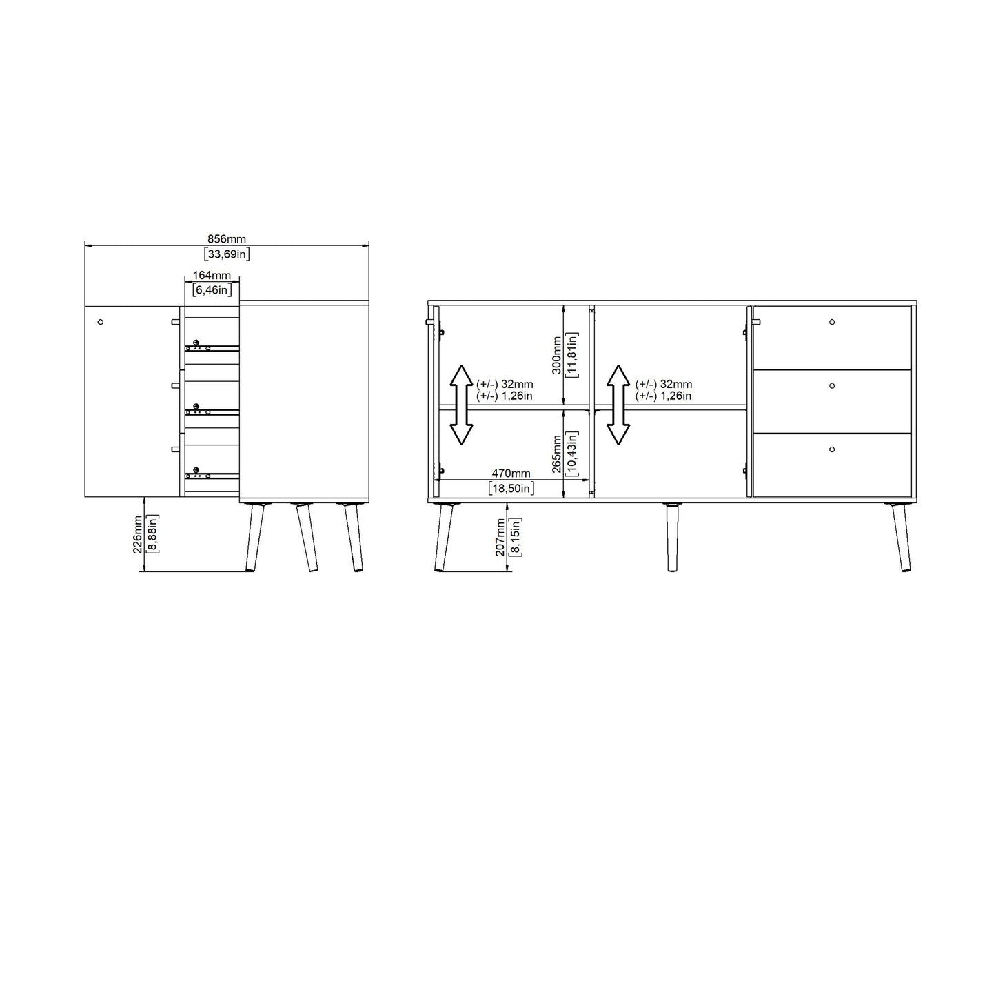 cumbria sideboard 2 doors + 3 drawers dark grey