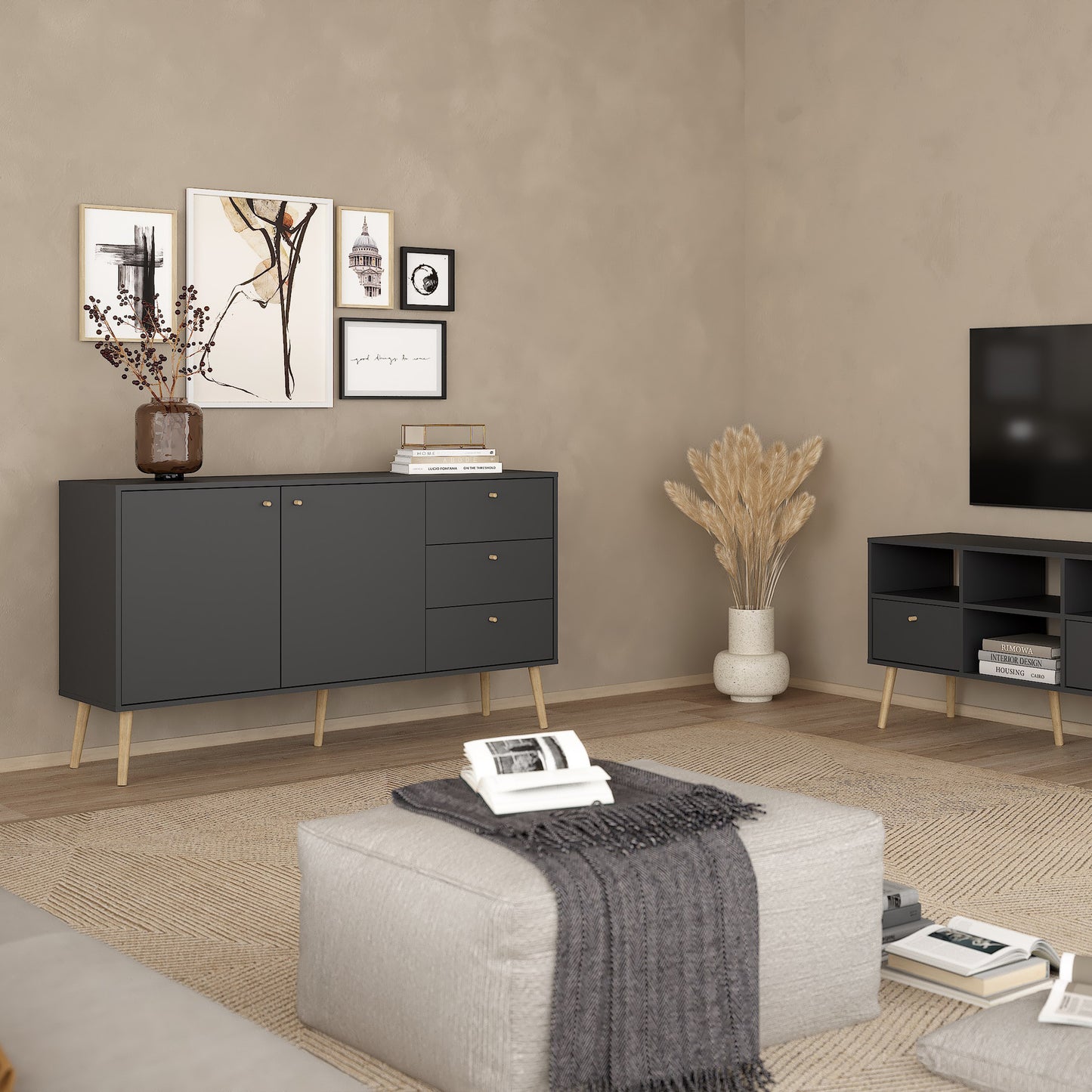 cumbria sideboard 2 doors + 3 drawers dark grey