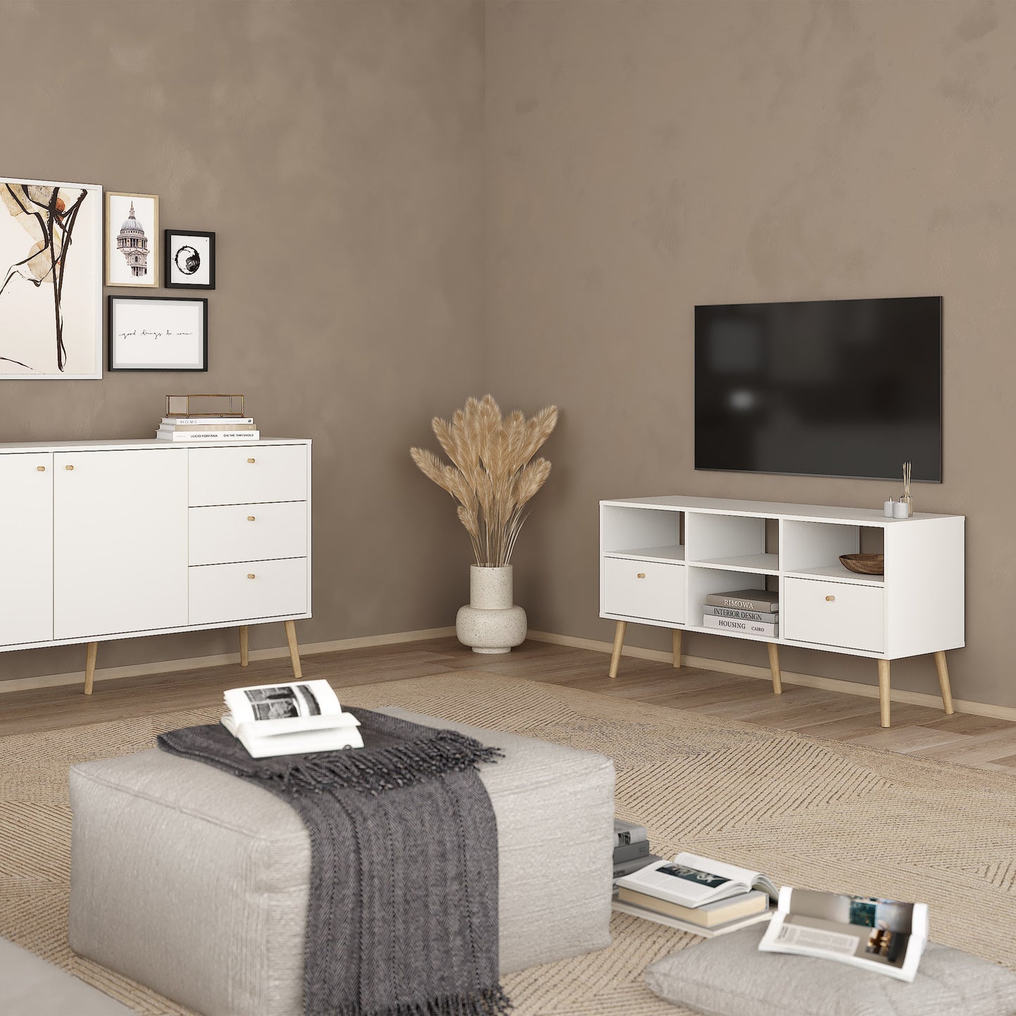 cumbria tv-unit 2 drawers white