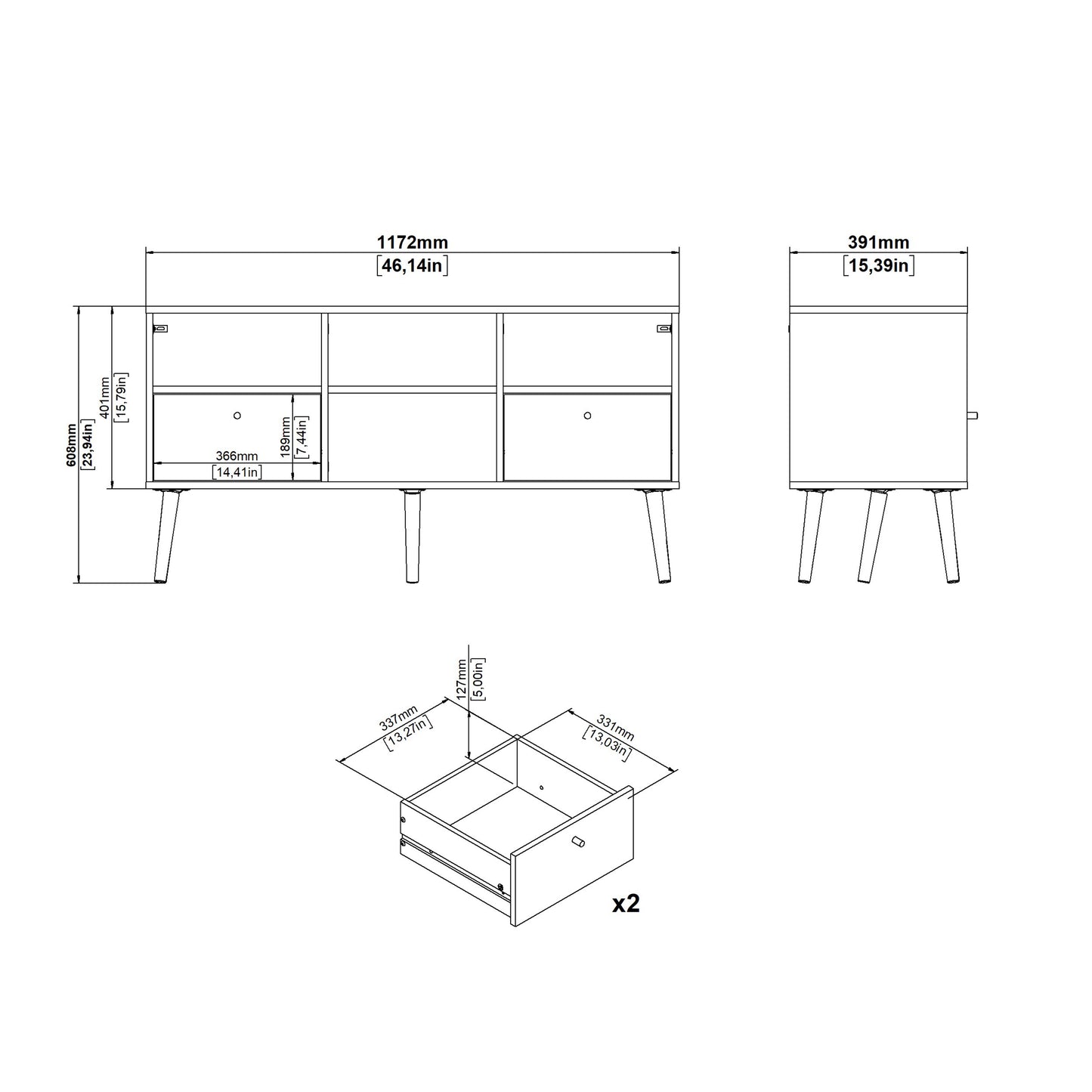 cumbria tv-unit 2 drawers dark grey