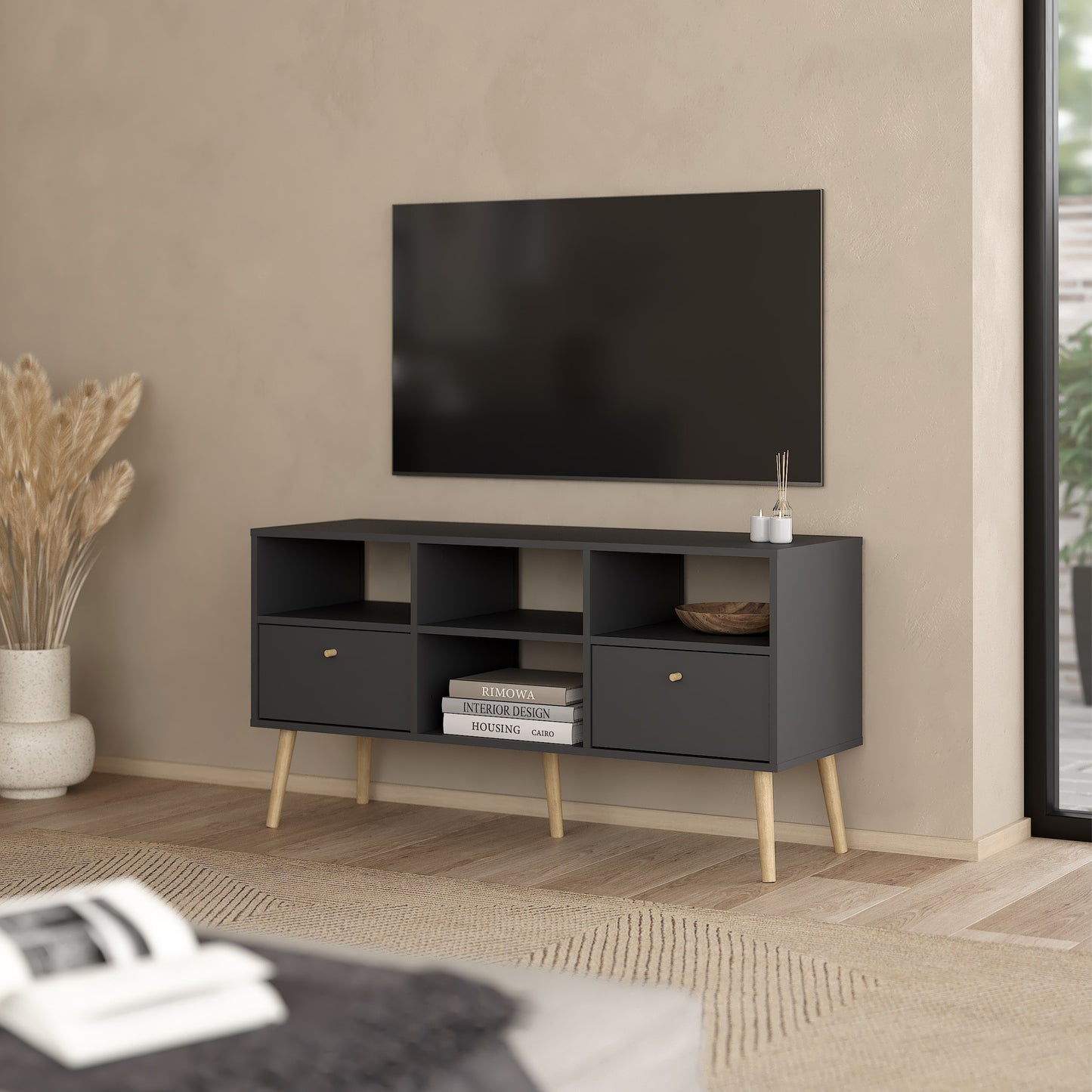 cumbria tv-unit 2 drawers dark grey
