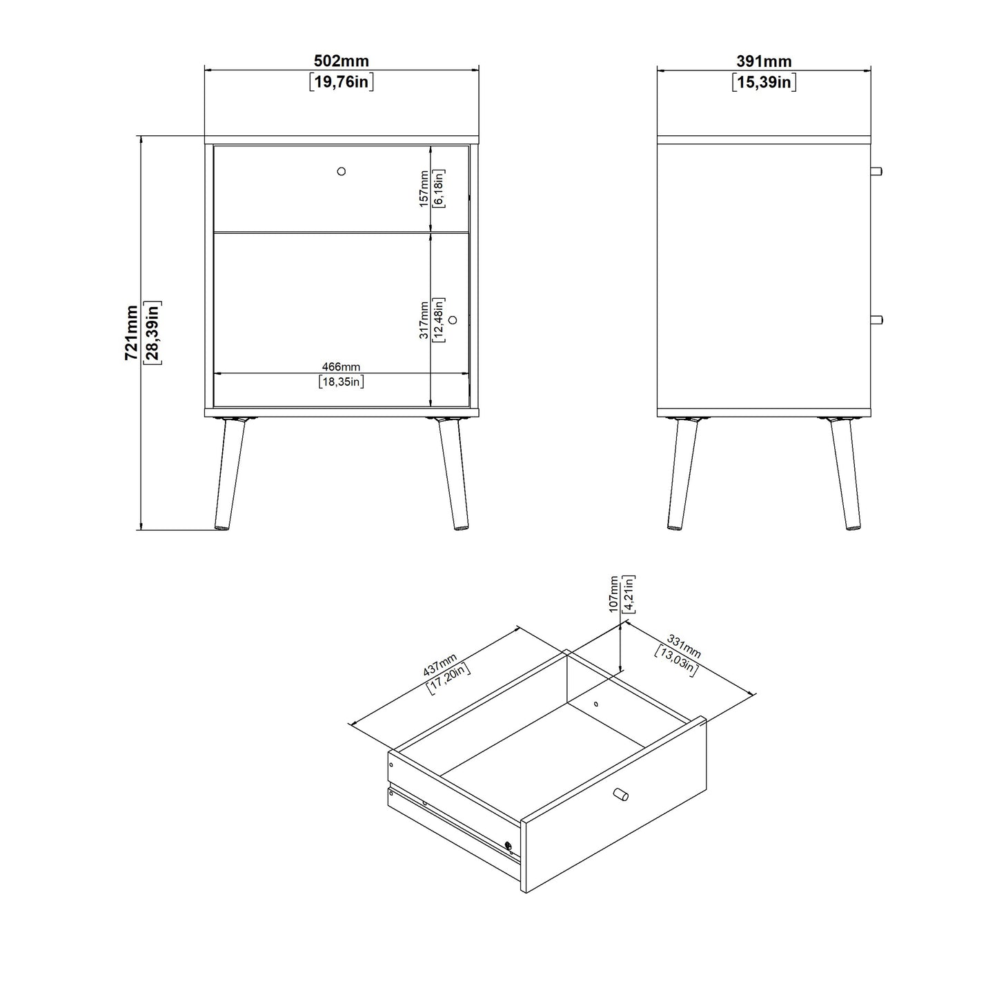 cumbria nightstand 1 door + 1 drawer white