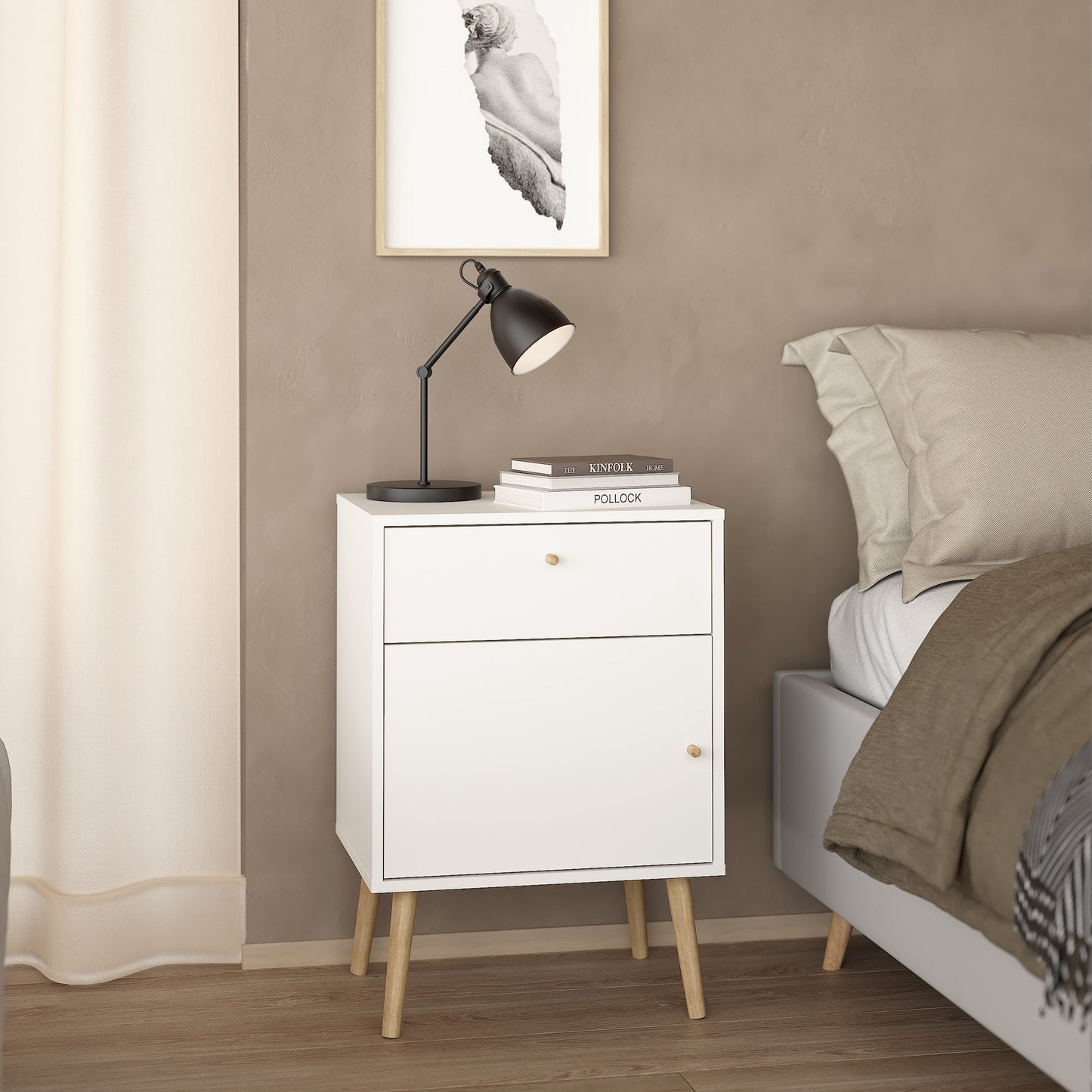 cumbria nightstand 1 door + 1 drawer white