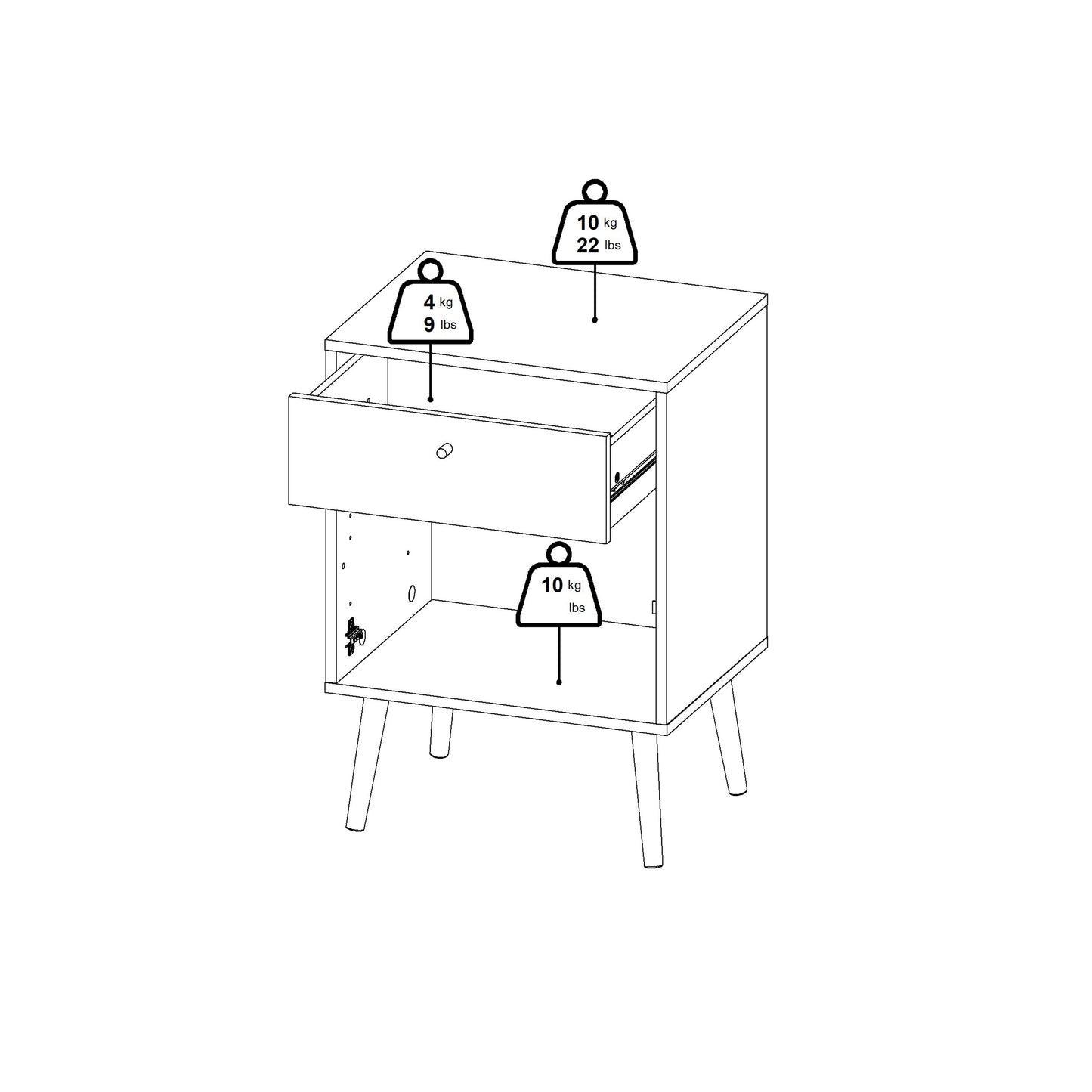 cumbria nightstand 1 door + 1 drawer dark grey