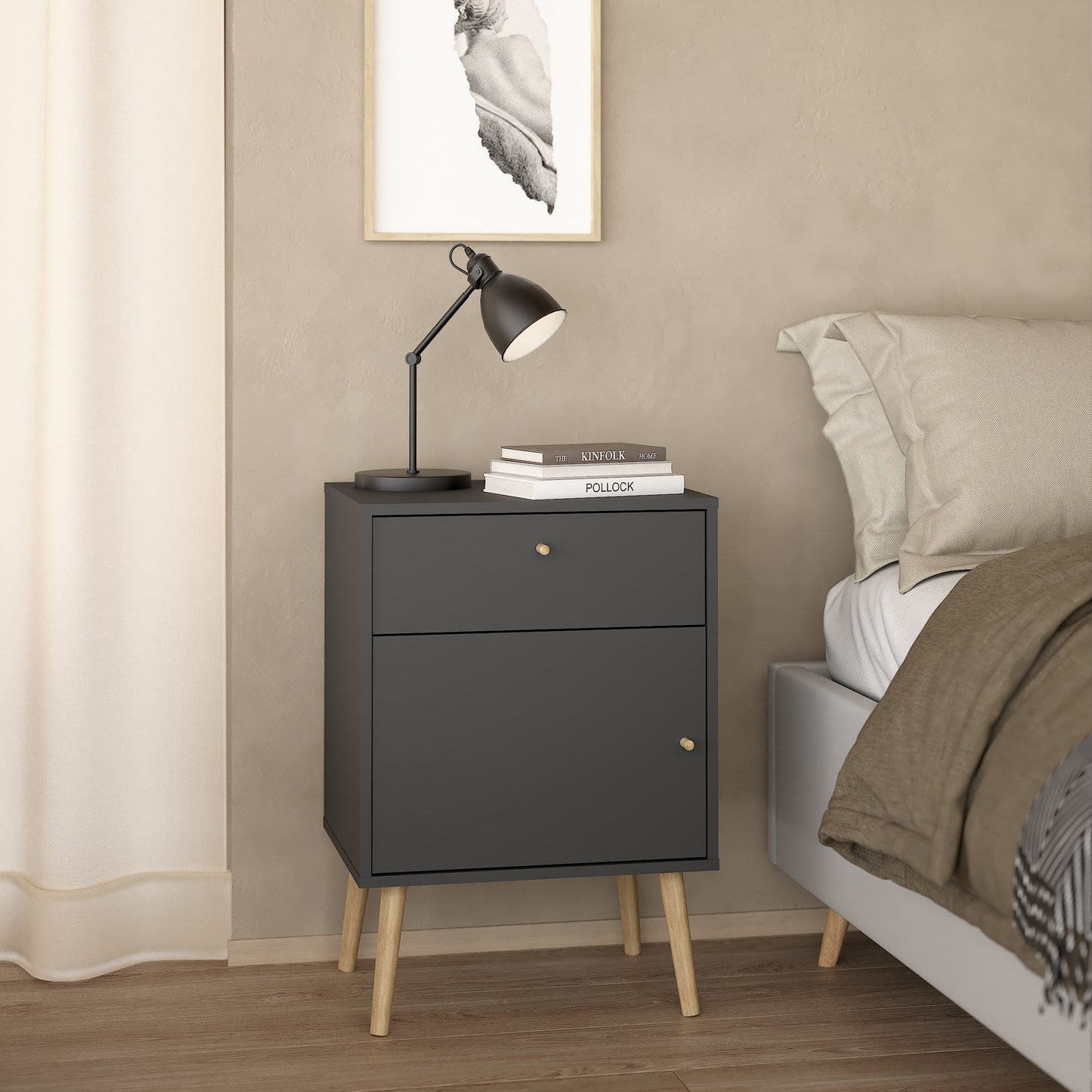cumbria nightstand 1 door + 1 drawer dark grey
