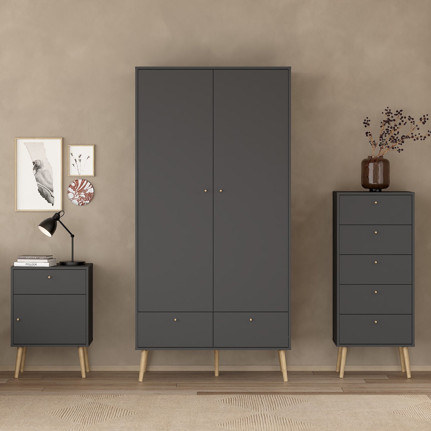 cumbria wardrobe with 2 doors + 2 drawers dark grey