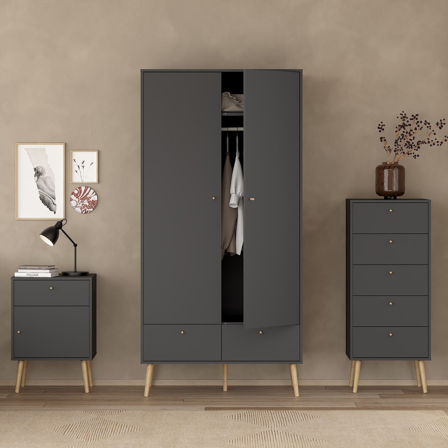 cumbria wardrobe with 2 doors + 2 drawers dark grey