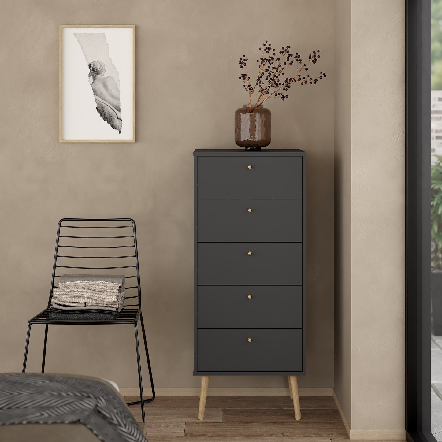 cumbria chest 5 drawers dark grey