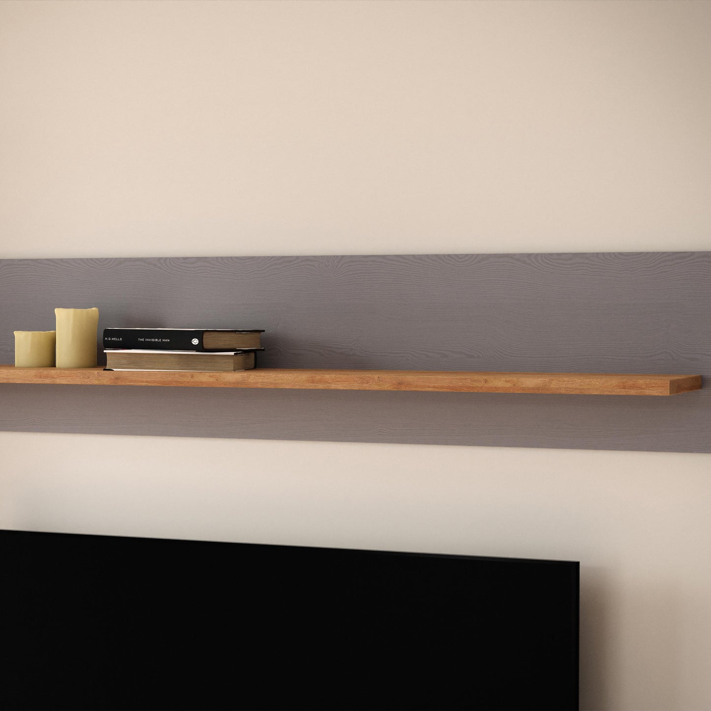 bohol 160cm wall shelf in riviera oak/grey oak