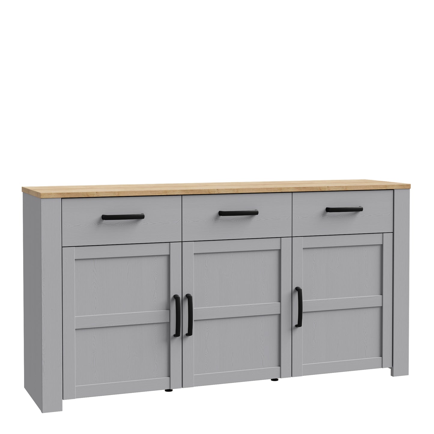 bohol 3 door 3 drawer sideboard in riviera oak/grey oak
