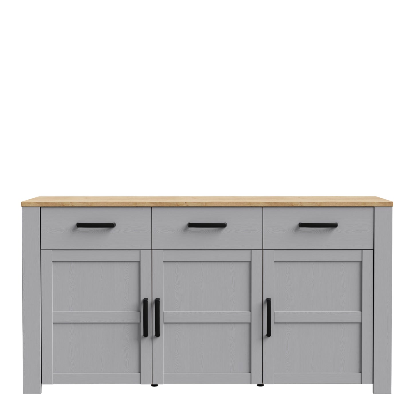 bohol 3 door 3 drawer sideboard in riviera oak/grey oak