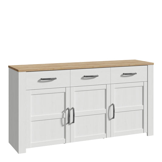 bohol 3 door 3 drawer sideboard in riviera oak/white