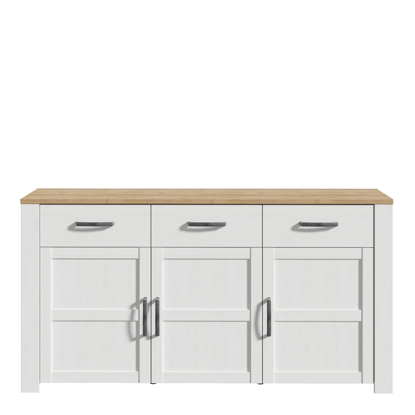 bohol 3 door 3 drawer sideboard in riviera oak/white