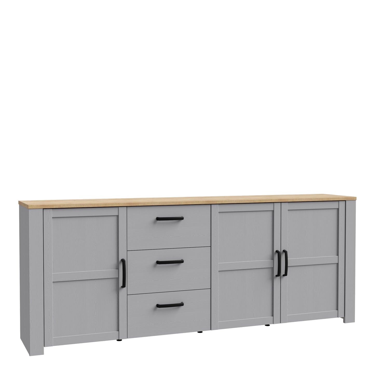 bohol 3 door 3 drawer large sideboard in riviera oak/grey oak